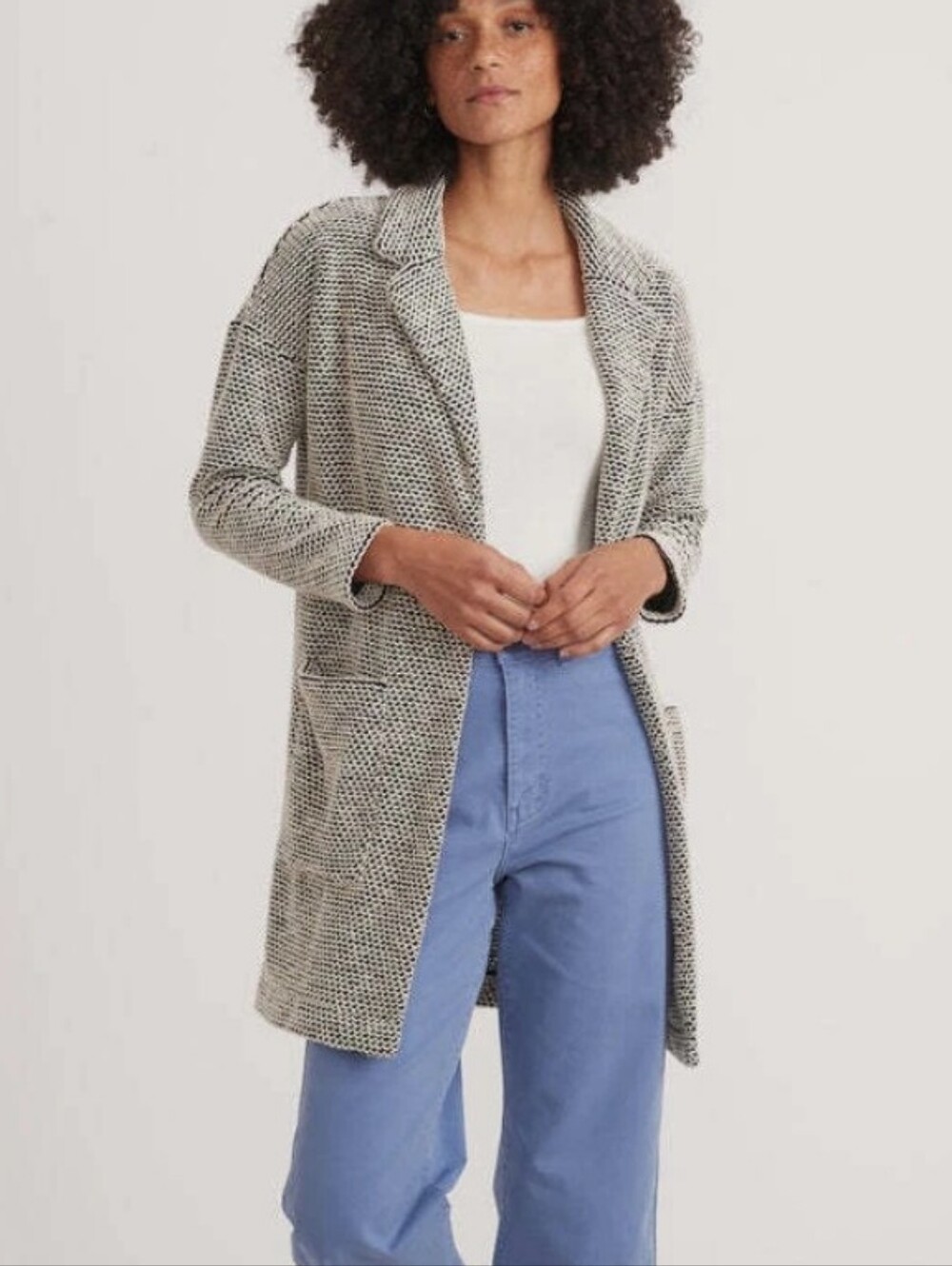 Marine Layer Birdseye Collared Cardigan in Black/White Contrast XS